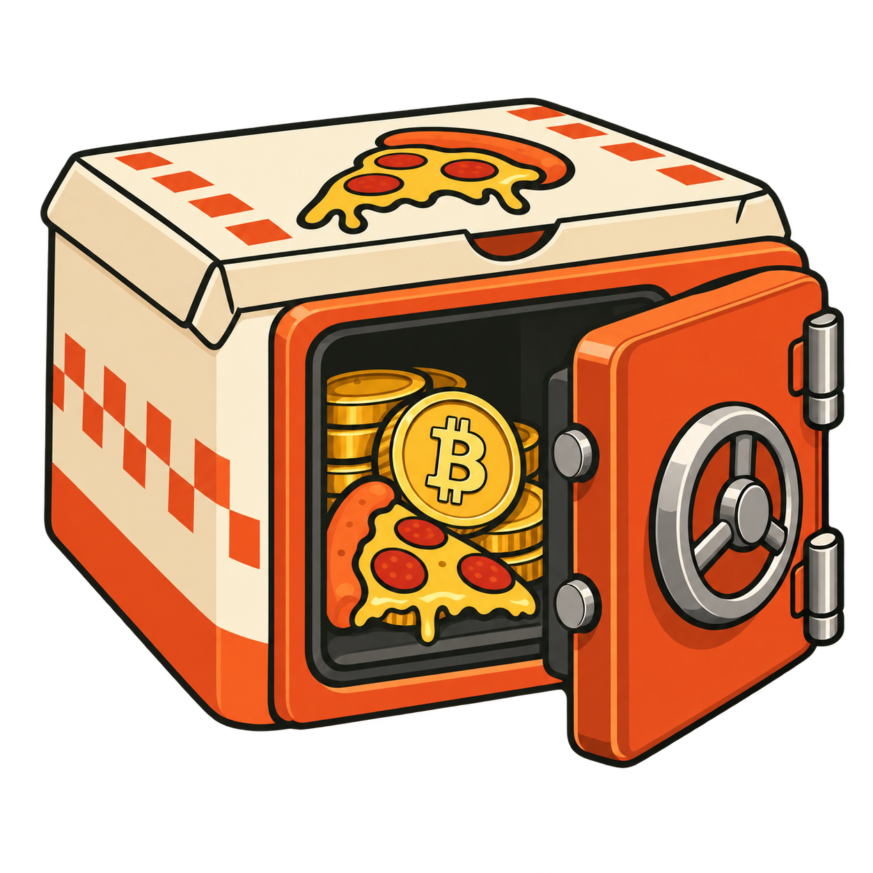 A pizza delivery box turned into a vault full of Bitcoin coins